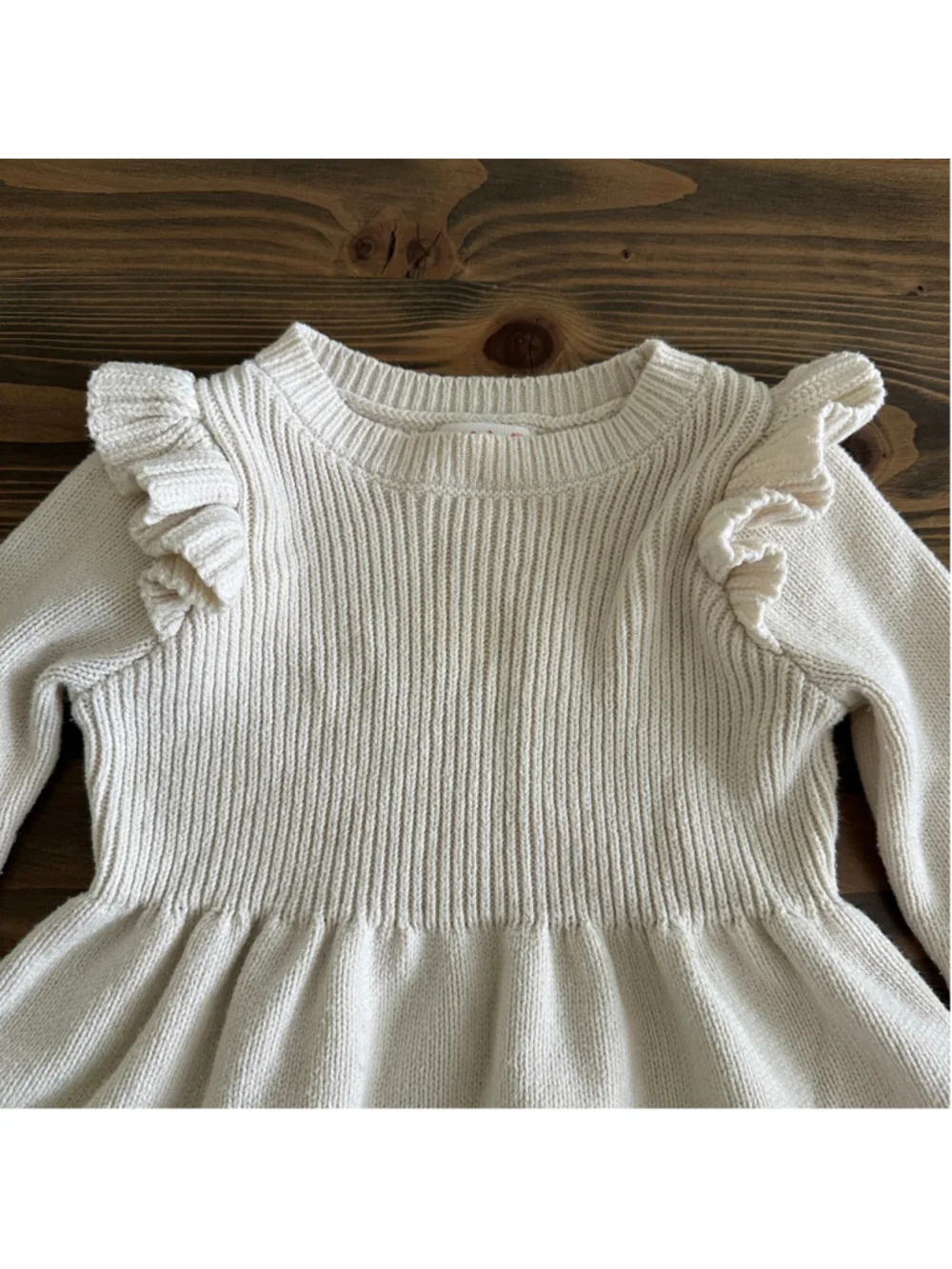Cat & Jack Knit Dress 18M Beige Ruffle Long Sleeve Baby Girl Dress